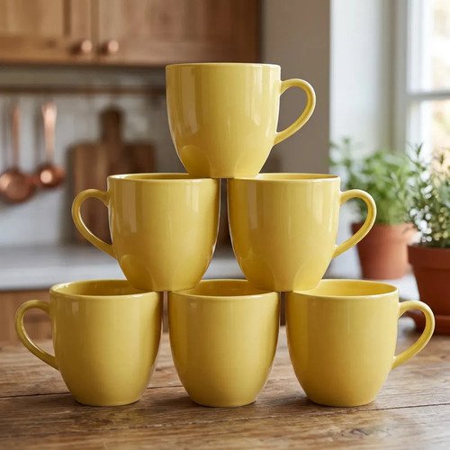 Jogo 6 xicara cafe cha porcelana 170ml cor amarelo