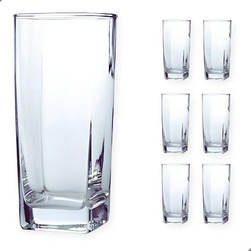 Jogo de 6 copos de vidro alto 300ml quadrado suco agua ms va