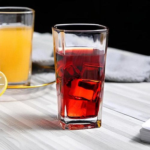 Jogo De 6 Copos De Vidro Alto 300ml Quadrado Suco Agua Ms Variedades