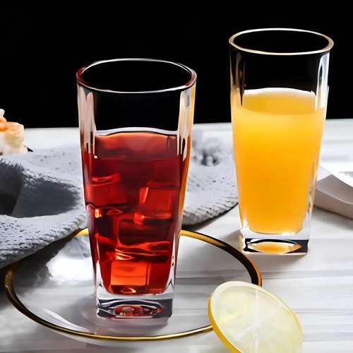 Jogo De 6 Copos De Vidro Alto 300ml Quadrado Suco Agua Ms Variedades