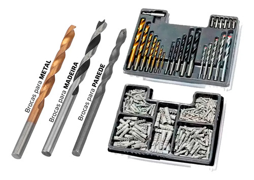 Jogo De Brocas Buchas E Bits Com 300 Peças E Maleta + Kit Chaves Catraca Reversível 40 Peças The Black Tools