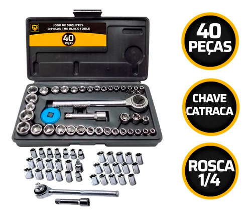 Jogo De Brocas Buchas E Bits Com 300 Peças E Maleta + Kit Chaves Catraca Reversível 40 Peças The Black Tools