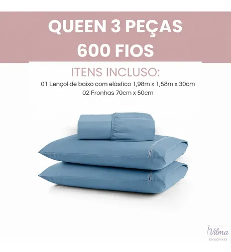 Jogo De Cama 600 Fios 100% Algodão Queen 3 Peças
