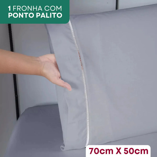 Jogo De Cama Casal Padrão 3 Peças C/ Fronha Ponto Palito Toque Macio Resistente 400 Fios Premium Cor Cinza