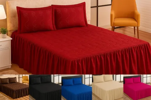 Jogo De Cama Colcha Com Babado Padrão Margadona 3 Peças