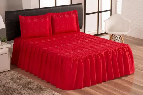 Jogo De Cama Colcha Com Babado Padrão Margadona 3 Peças
