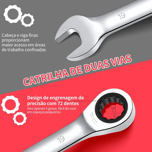 Jogo De Chave Combinado Esquadro E De Catraca C/bolsa Tecido Conjunto De 14 Peças De 8-24 Mm