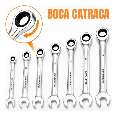 Jogo de chaves combinadas com catraca black raipe em aco cro