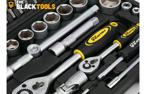 Jogo De Ferramentas Soquetes Encaixe 1/4 E 1/2 Pol. Catraca Reversível Aço Crv 94 Peças Com Maleta Tkf94 The Black Tools