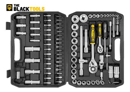 Jogo De Ferramentas Soquetes Encaixe 1/4 E 1/2 Pol. Catraca Reversível Aço Crv 94 Peças Com Maleta Tkf94 The Black Tools