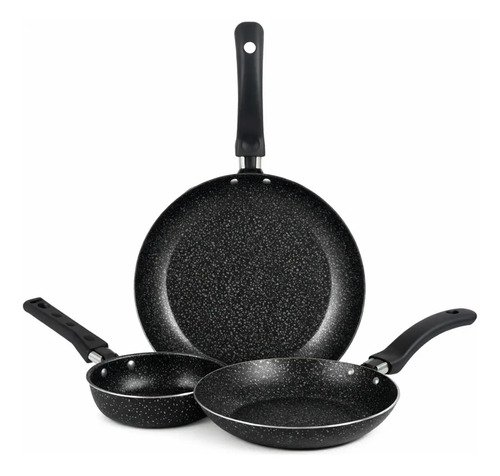 Jogo de frigideiras francesas 3 pecas 14 18 24cm preto nacio