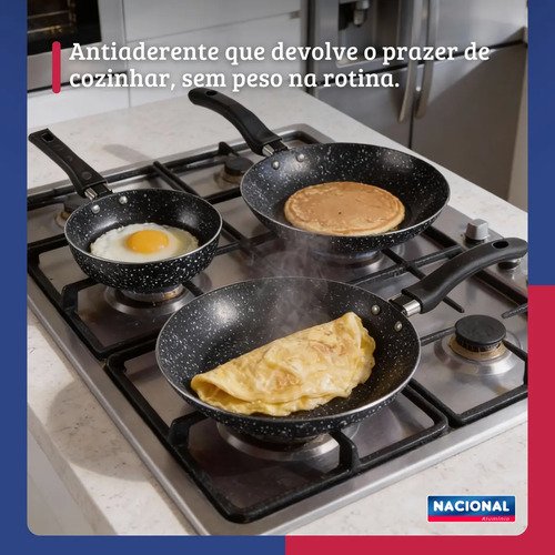 Jogo De Frigideiras Francesas 3 Peças 14 18 24cm Preto Nacional