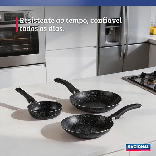 Jogo De Frigideiras Francesas 3 Peças 14 18 24cm Preto Nacional