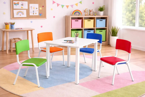 Jogo de mesa infantil 60x60 4 cadeiras color creche escolas