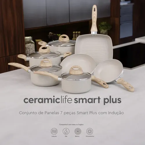 Jogo De Panelas 7 Ceramic Life Smart Plus Areia Brinox