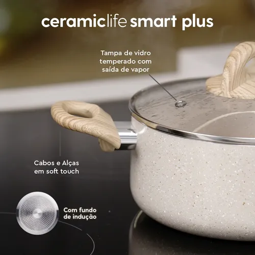 Jogo De Panelas 7 Ceramic Life Smart Plus Areia Brinox