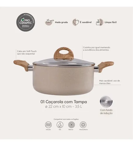 Jogo De Panelas 7 Ceramic Life Smart Plus Areia Brinox