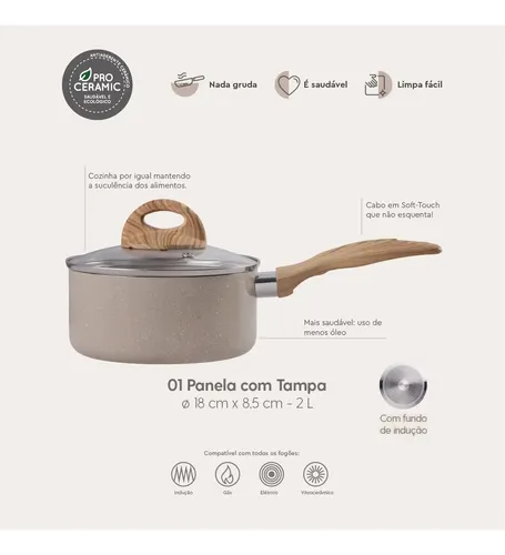 Jogo De Panelas 7 Ceramic Life Smart Plus Areia Brinox