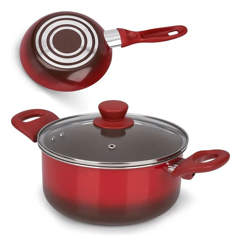 Jogo De Panelas 7 Peças Revst Cerâmico Antiaderente Brinox Vermelho