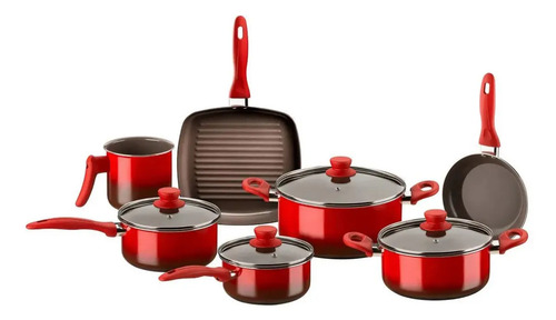 Jogo De Panelas 7 Peças Revst Cerâmico Antiaderente Brinox Vermelho