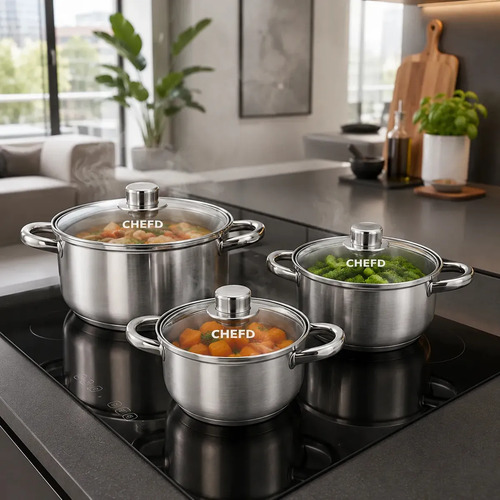 Jogo de panelas aco inox 6 pecas inducao tampa de vidro 3 pa