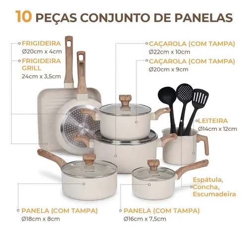 Jogo De Panelas Antiaderente Cerâmica 10 Peças Gas Indução