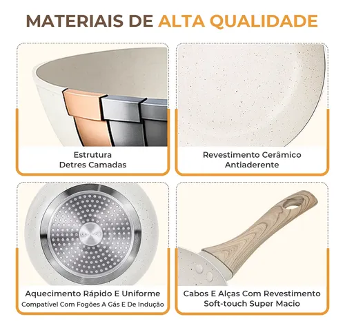 Jogo De Panelas Antiaderente Cerâmica 10 Peças Gas Indução