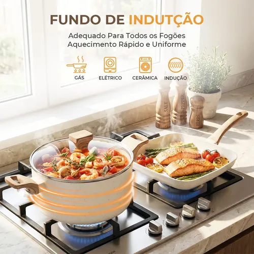 Jogo De Panelas Antiaderente Cerâmica 10 Peças Gas Indução