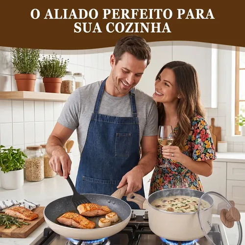 Jogo De Panelas Antiaderente Cerâmica Indução 8 Peças