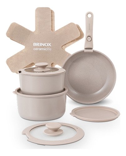 Jogo de panelas antiaderente ceramico 10 pecas brinox fit co