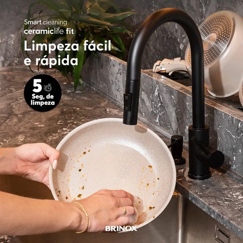 Jogo De Panelas Antiaderente Cerâmico 10 Peças Brinox Fit Cor Areia