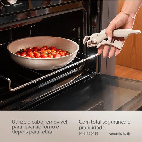 Jogo De Panelas Antiaderente Cerâmico 10 Peças Brinox Fit Cor Areia