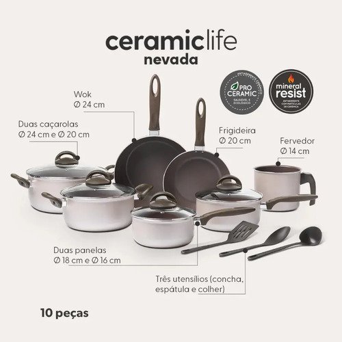 Jogo De Panelas Ceramic Life Nevada 10 Peças Brinox