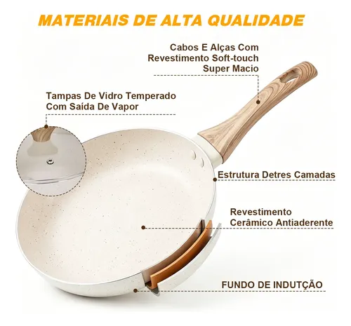 Jogo De Panelas Cerâmica Antiaderente 19 Peças Gas Indução