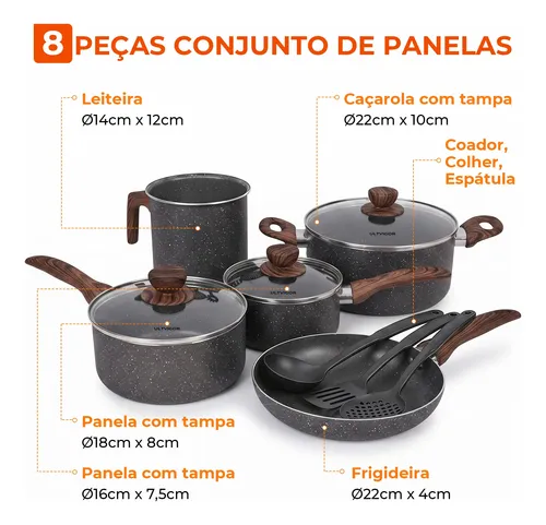 Jogo De Panelas Cerâmica Antiaderente 8 Peças Indução Gás