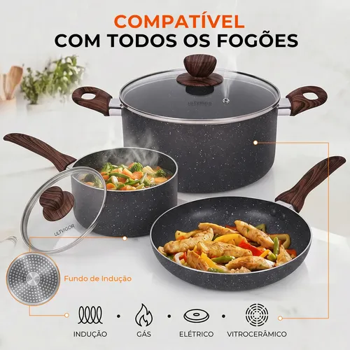 Jogo De Panelas Cerâmica Antiaderente 8 Peças Indução Gás
