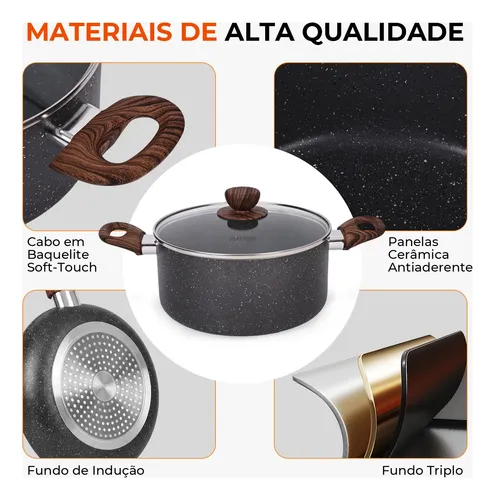Jogo De Panelas Cerâmica Antiaderente 8 Peças Indução Gás
