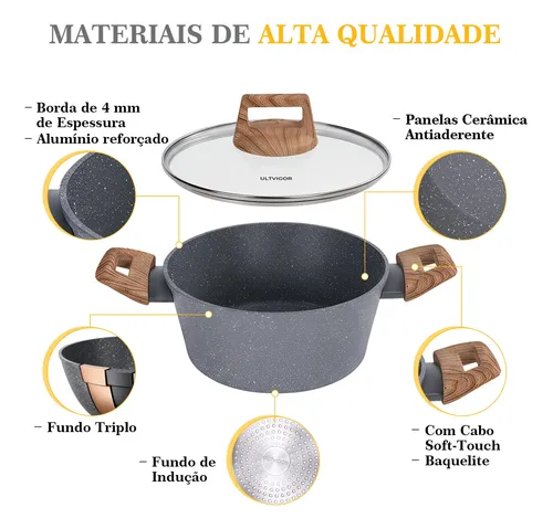Jogo De Panelas Cerâmica Antiaderente Indução Gás 15 Peças