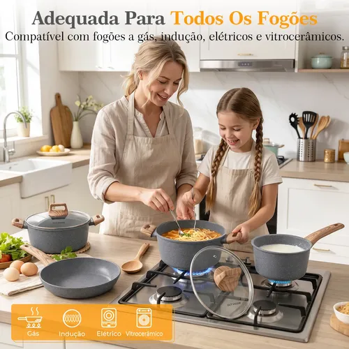Jogo De Panelas Cerâmico Antiaderente Indução 15 Peças Conj
