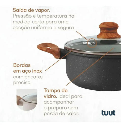 Jogo De Panelas Cerâmico Triplo Indução Tuut Ecoglid 5 Peças Cor Preto Granito
