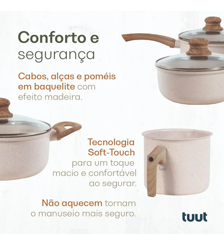Jogo De Panelas Cerâmico Triplo Indução Tuut Ecoglid 5 Peças Cor Baunilha