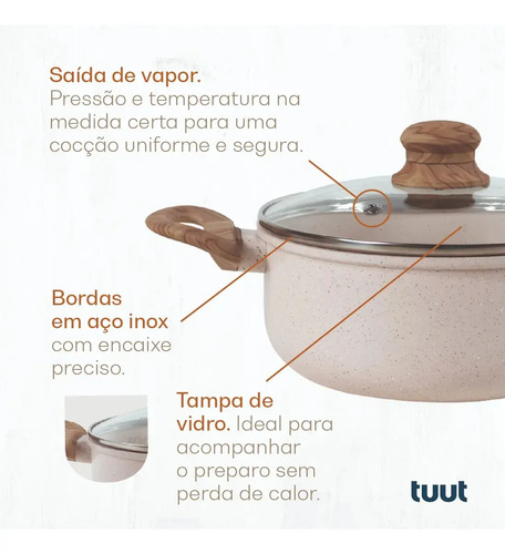 Jogo De Panelas Cerâmico Triplo Indução Tuut Ecoglid 5 Peças Cor Baunilha