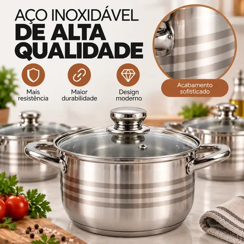 Jogo De Panelas Francesas Galya 12 Peças Aço Inoxidável