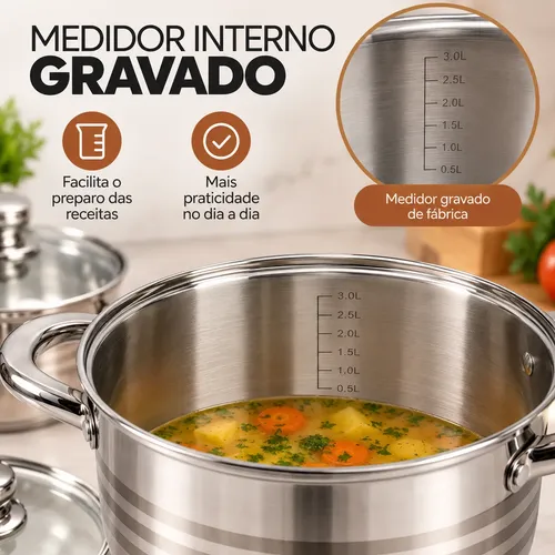 Jogo De Panelas Francesas Galya 12 Peças Aço Inoxidável