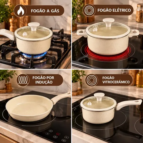 Jogo De Panelas Genebra Cerâmica 12 Pçs Antiaderente Indução