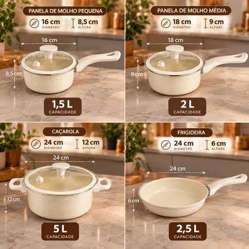 Jogo De Panelas Genebra Cerâmica 12 Pçs Antiaderente Indução