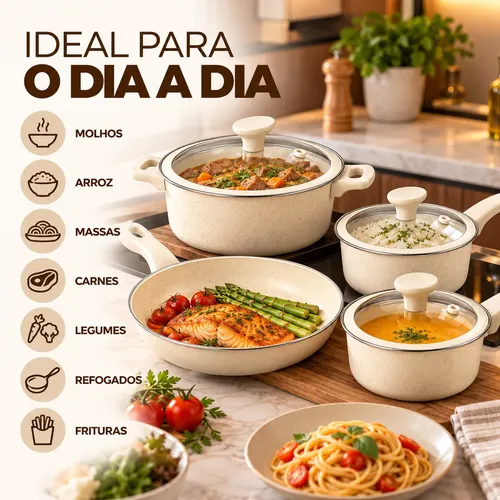 Jogo De Panelas Genebra Cerâmica 12 Pçs Antiaderente Indução