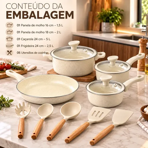 Jogo De Panelas Genebra Cerâmica 12 Pçs Antiaderente Indução