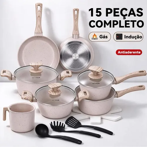 Jogo de panelas inducao 15 pecas ceramica antiaderente