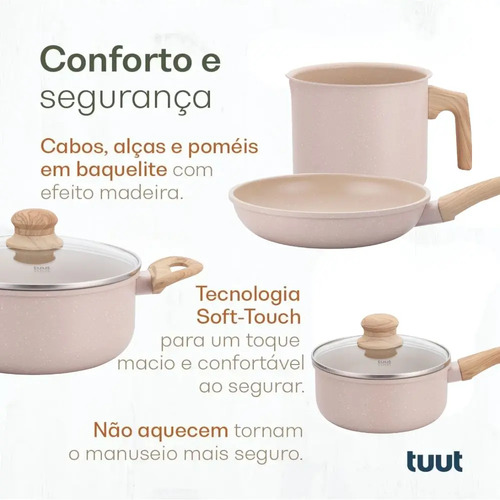 Jogo De Panelas Indução Antiaderente 12 Peças Fundo Triplo, Revestimento Cerâmico, Alumínio Ecoglide E Tampas De Vidro Vanilla